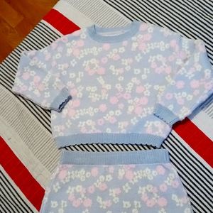 Primark 2 PC Multicolor Floral/ Light Blue Skirt/Pullover 3-4 Yrs.